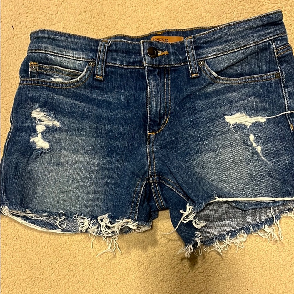 Blue Distressed Jean Shorts with Raw Hem